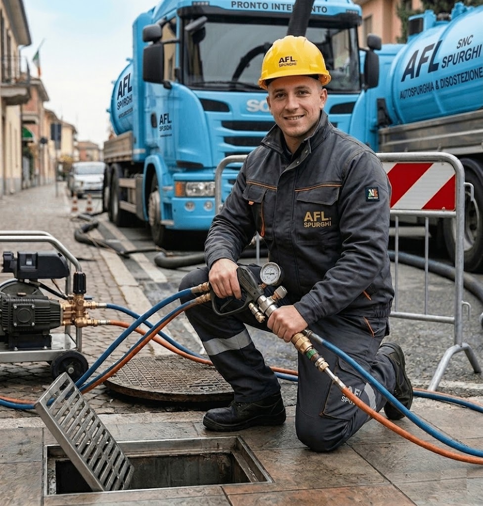 Tecnico AFL pronto a lavorare su una fognatura a brescia
