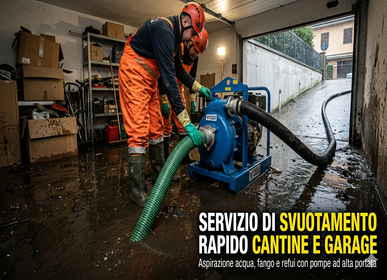 Svuotamento e pompaggio acqua da cantine e garage allagati a Brescia.
